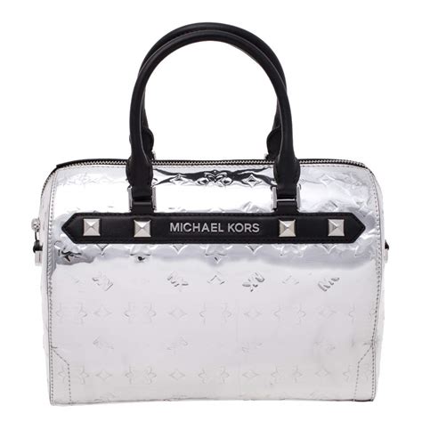 michael kors leather silver with side pocket|Michael Kors designer silver handbags.